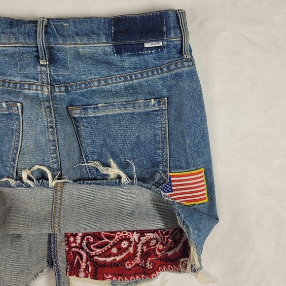MOTHER Superior Vagabond Mini Fray Skirt Women Size 25 Blue‎ Denim USA Print - Picture 6 of 12